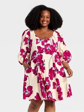Women's Bishop 3/4 Sleeve Seamed Midi A-Line Dress - Ava & Viv